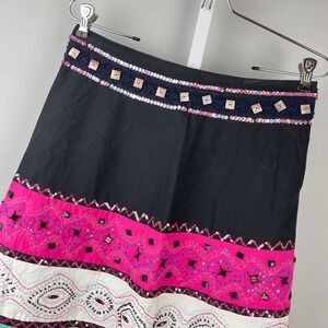 Basil & Maude Midi Skirt Womens‎ 6 Beaded Sequin A-Line Statement Party